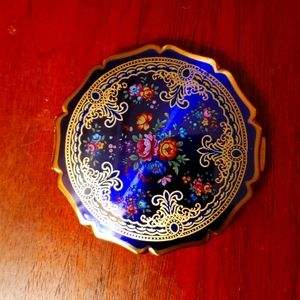 Collectible Vintage Stratton England Blue Enamel Powder Compact